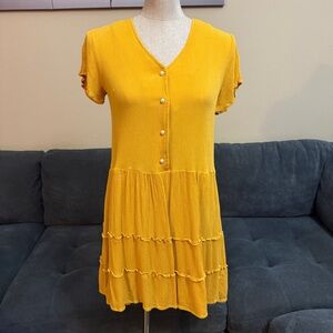 🏷️ 3 for $10 - 205 Collins Yellow Button-Front Ruffle Dress